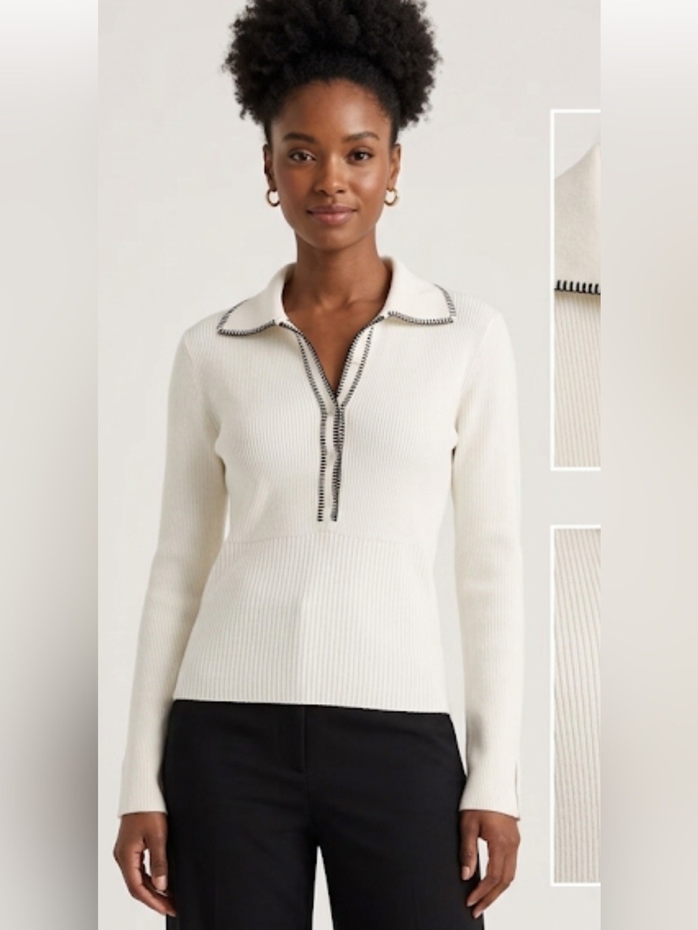 Verve Ami Ribbed Knit Sweater White/Black V-Neck Women’s Medium